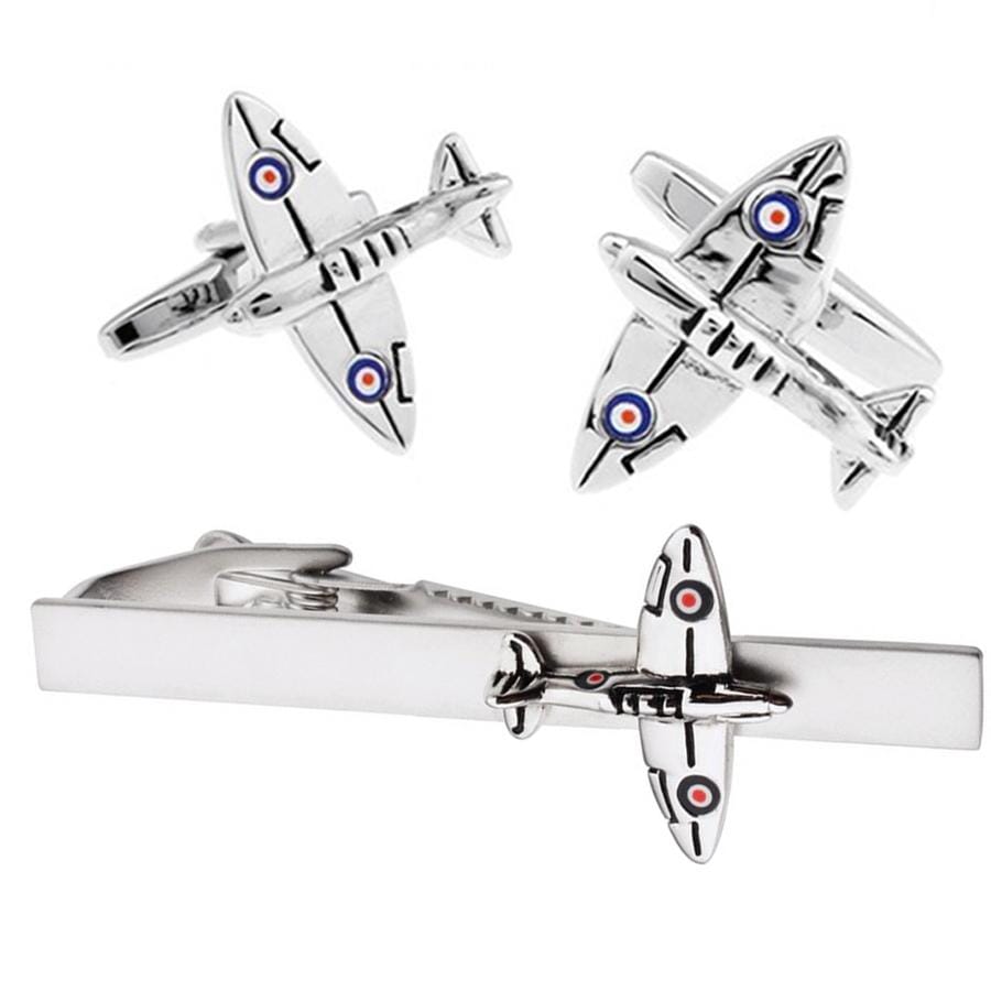Warplane Spitfire Cufflinks & Tie Clip Set Gift Set Clinks Australia Default 