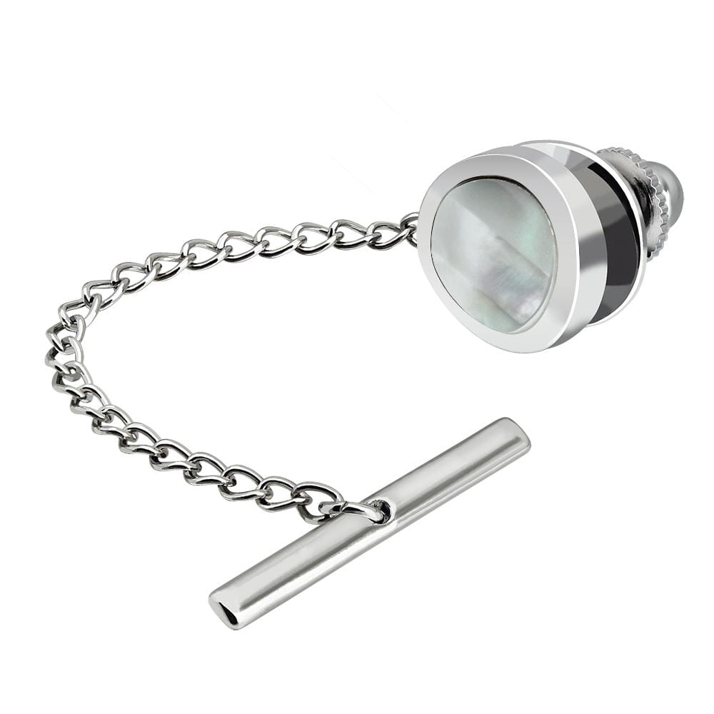 Silver Mother of Pearl Tie Tack Lapel Pin Clinks 