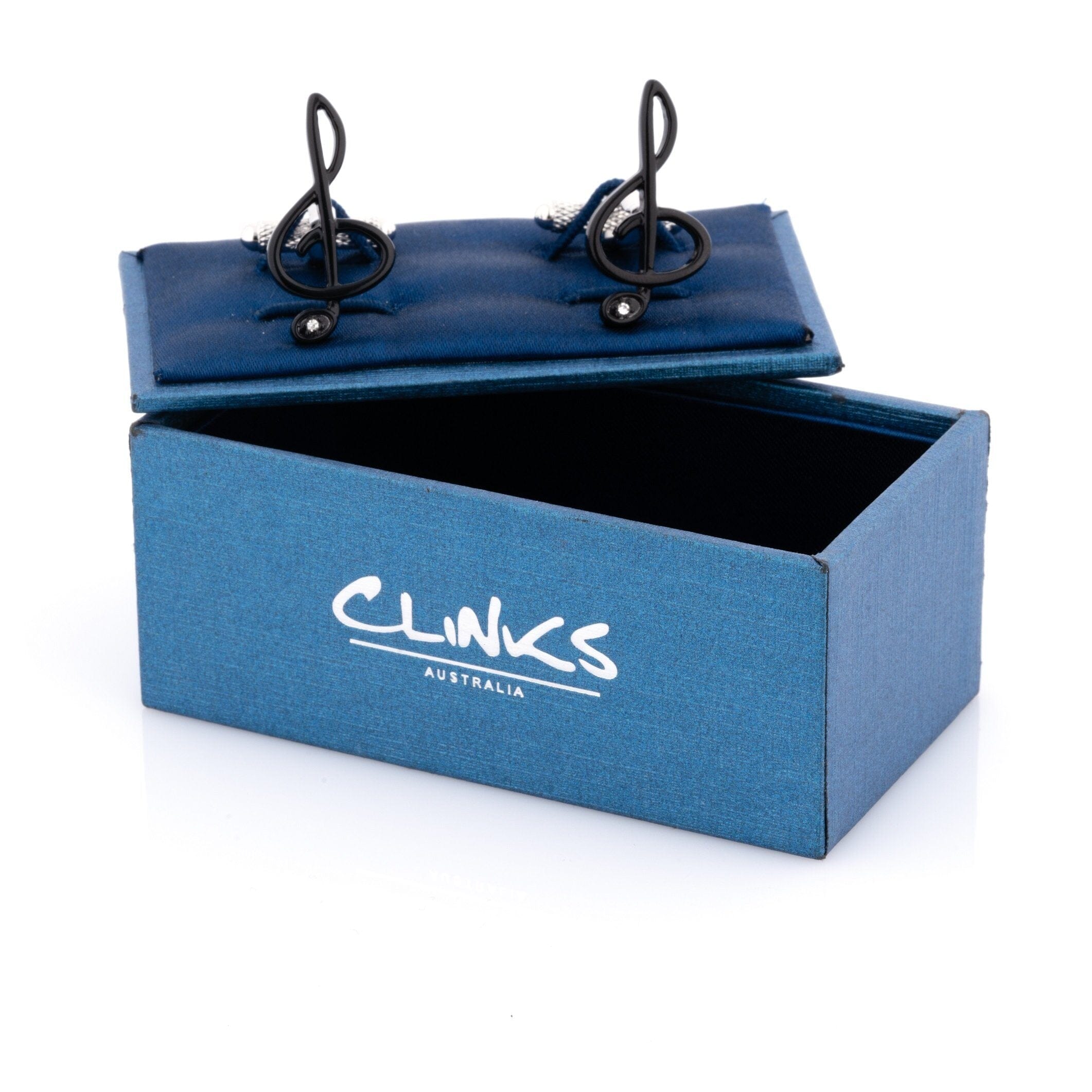 Black Treble Clef with Single Crystal Novelty Cufflinks Clinks Australia 