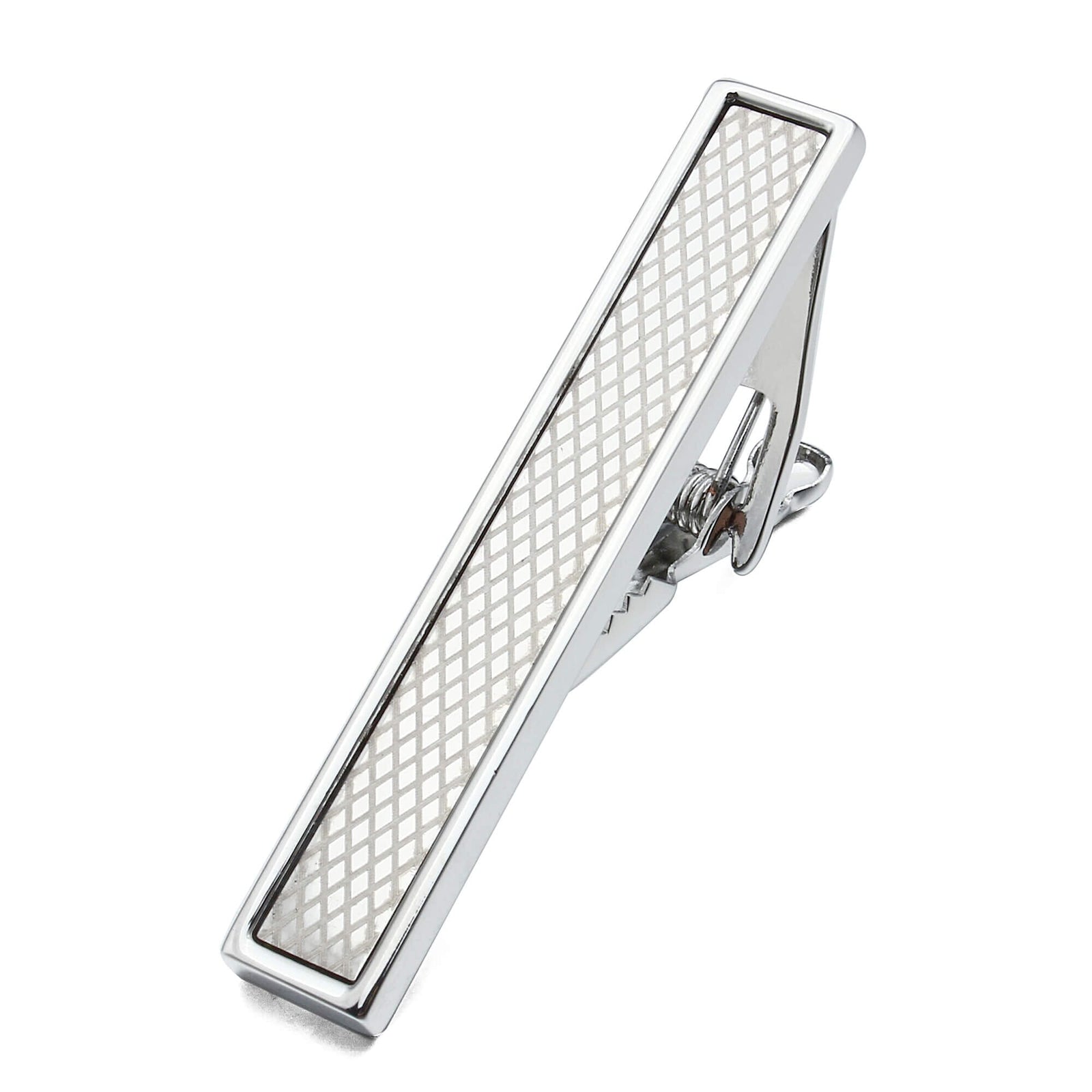 Silver Chequered Tie Clip Tie Bars Clinks Australia 