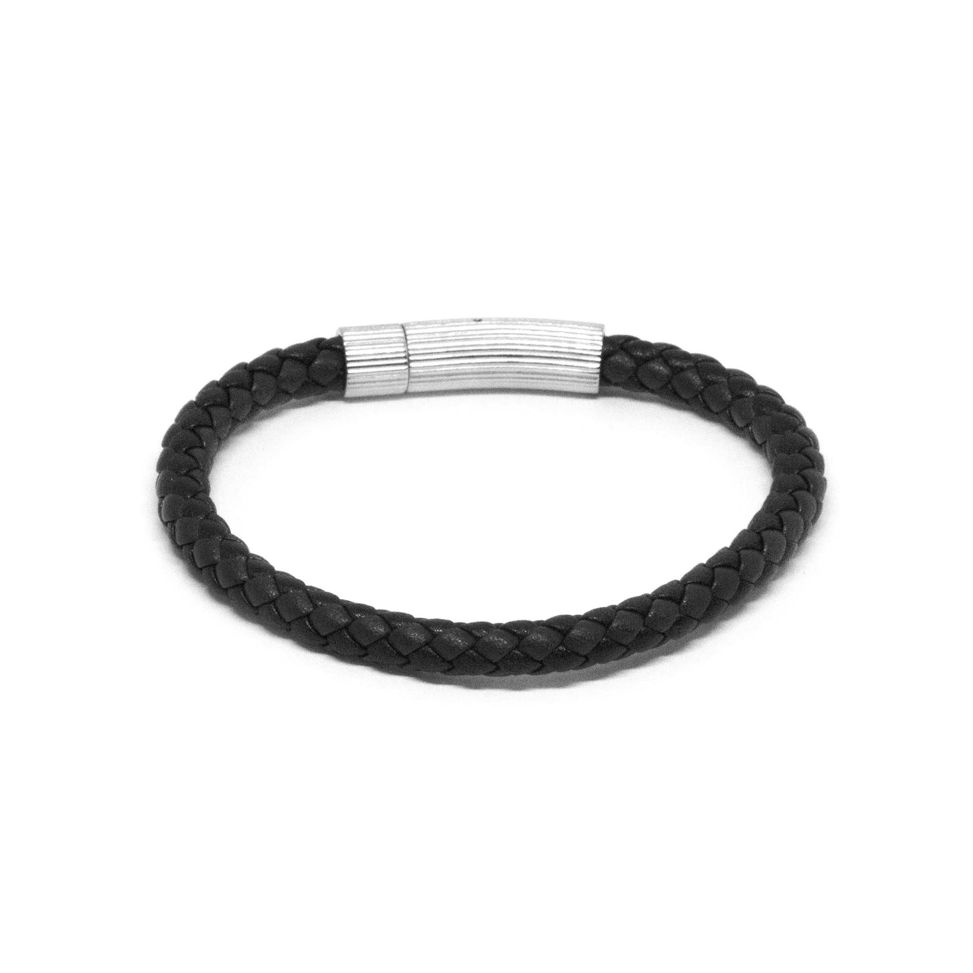 Navy/Black Leather Bracelet with SS Textured Barrel Clasp Bracelet Clinks Australia 