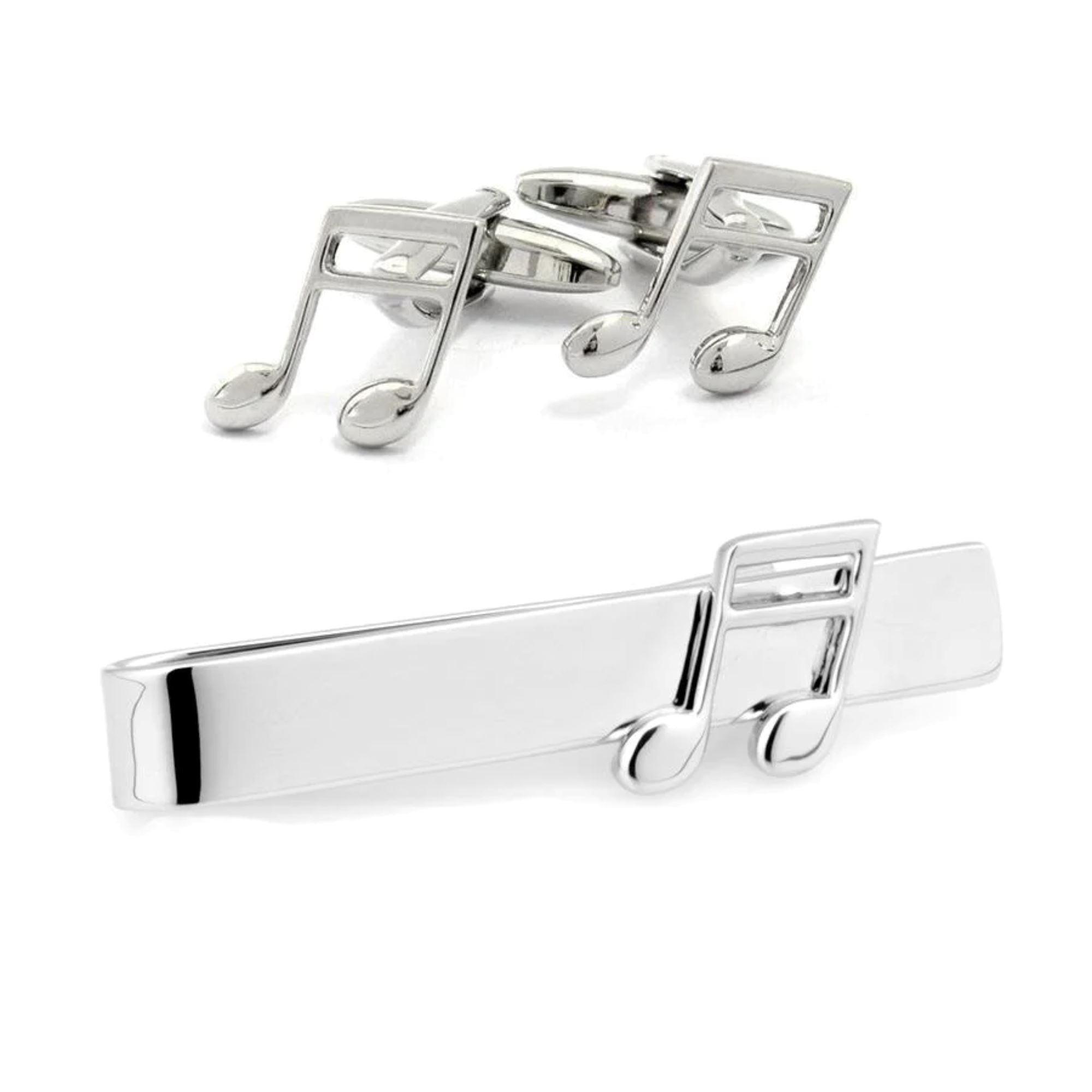 Musical Note Silver Cufflinks & Tie Bar Set Gift Set Clinks Australia Default 