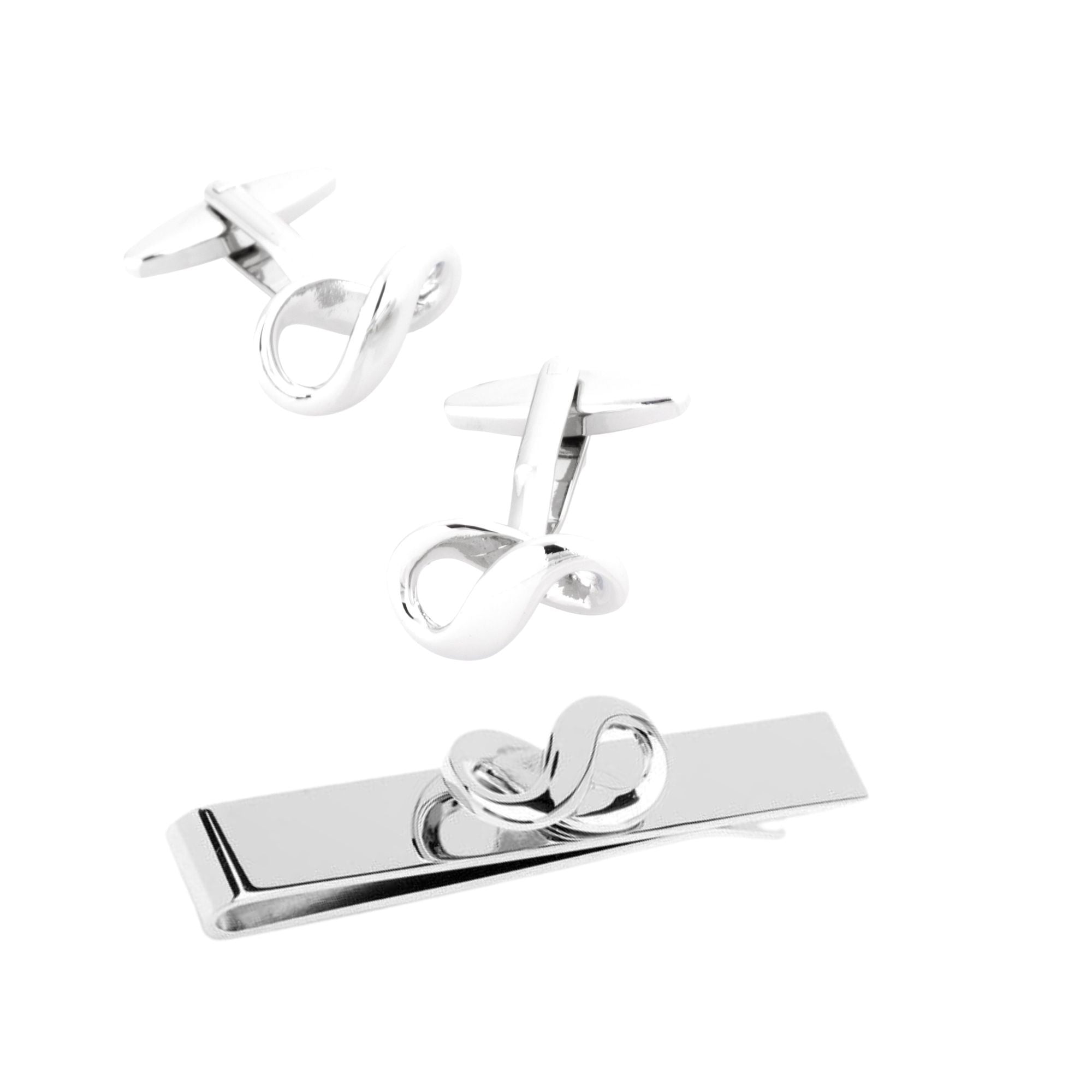 Infinity Silver Cufflinks & Tie Bar Set Gift Set Clinks Australia Default 