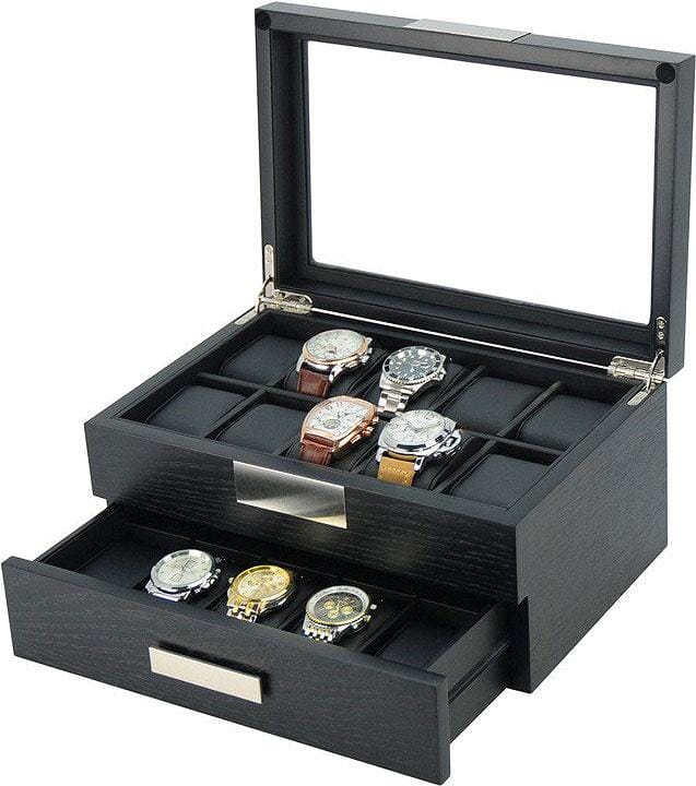 Black Wooden Watch Box for 20 Watches Watch Boxes Clinks 