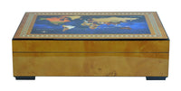 World Map Burl Wooden Watch Box for 6 Watches + Jewellery Watch Boxes Clinks