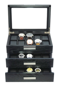 Black Wooden Watch Box for 30 watches Watch Boxes Clinks