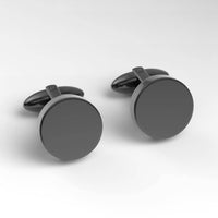 Round Shiny Black Engravable Cufflinks Classic & Modern Cufflinks Clinks Australia