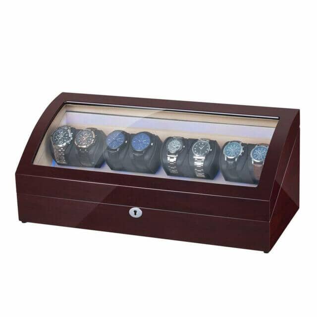Avoca Watch Winder Box for 8 + 8 Watches in Mahogany Watch Winder Boxes Clinks 