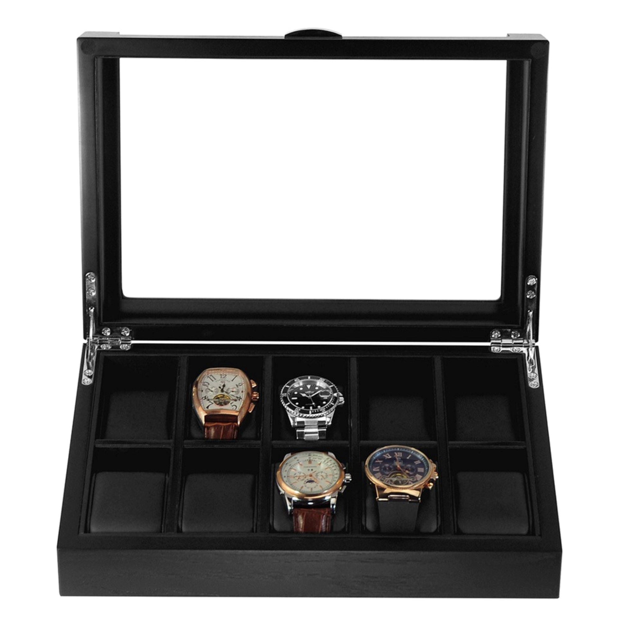 Black Wooden Watch Box for 10 Watches Watch Boxes Clinks 