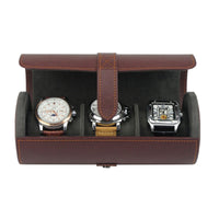 Watch Roll Case for 3 in Dark Brown Vegan Leather Watch Boxes Clinks