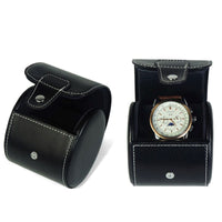 Travel Watch Roll Case for 1 in Black Genuine Leather Watch Boxes Clinks