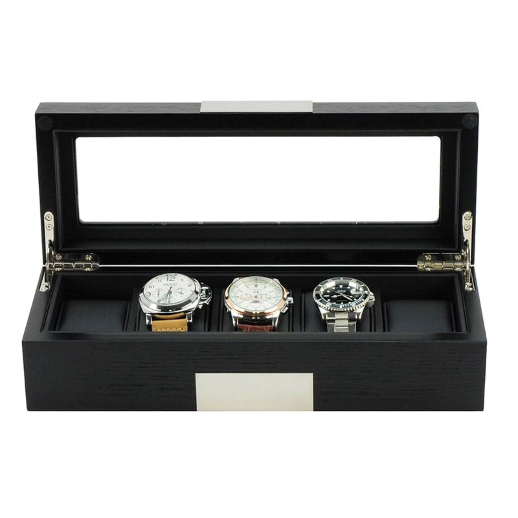 5 Slots Black Wooden Watch Box Watch Boxes Clinks 