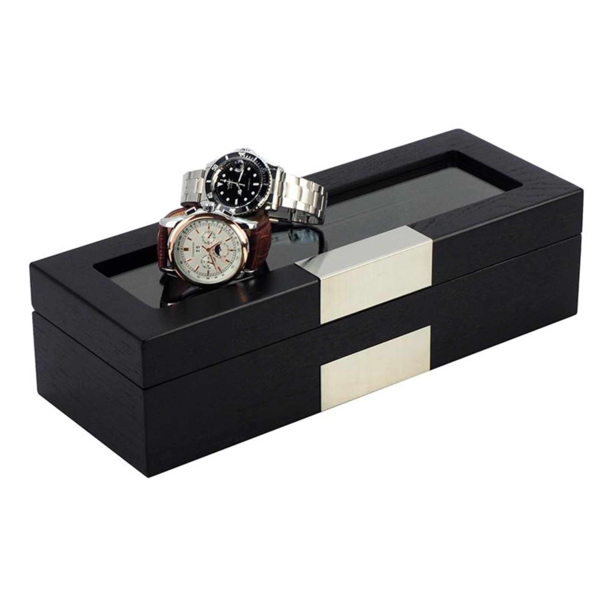 5 Slots Black Wooden Watch Box Watch Boxes Clinks 