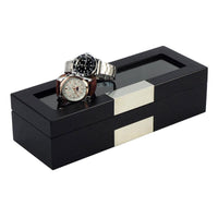 5 Slots Black Wooden Watch Box Watch Boxes Clinks