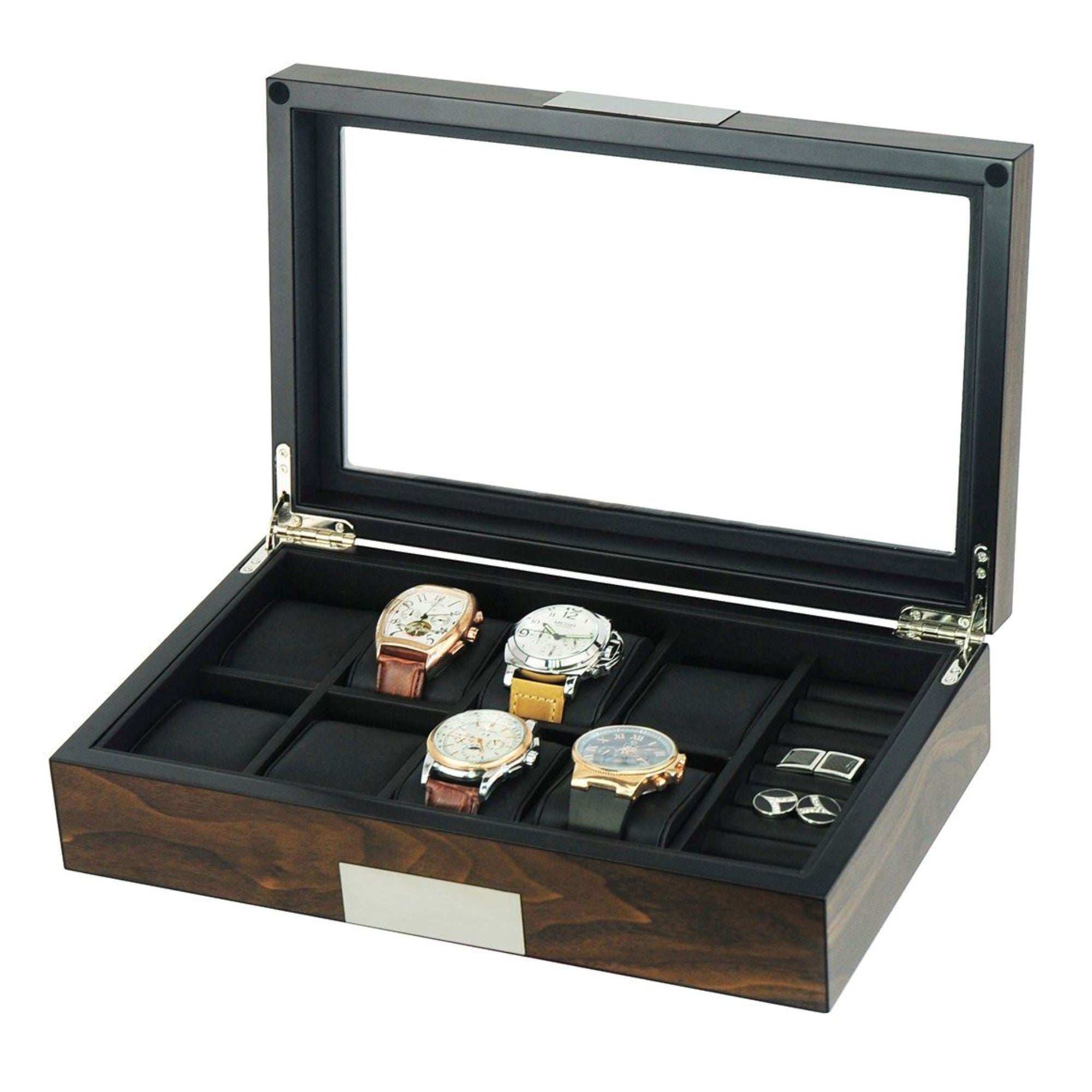 8 Slots Walnut Wooden Watch/Cufflink Box Watch Boxes Clinks 
