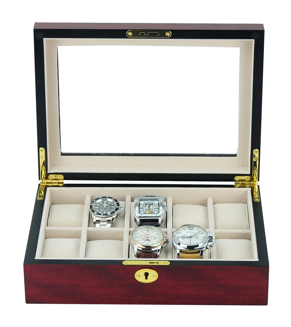 Cherry Wooden Watch Box for 10 Watches Watch Boxes Clinks 