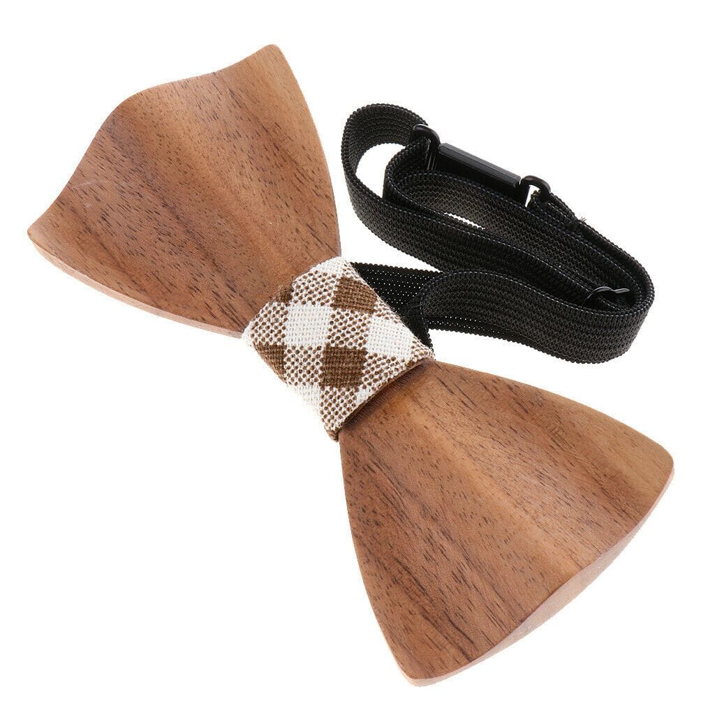 Dark Wood Check Fabric Adult Bow Tie Bow Ties Clinks 