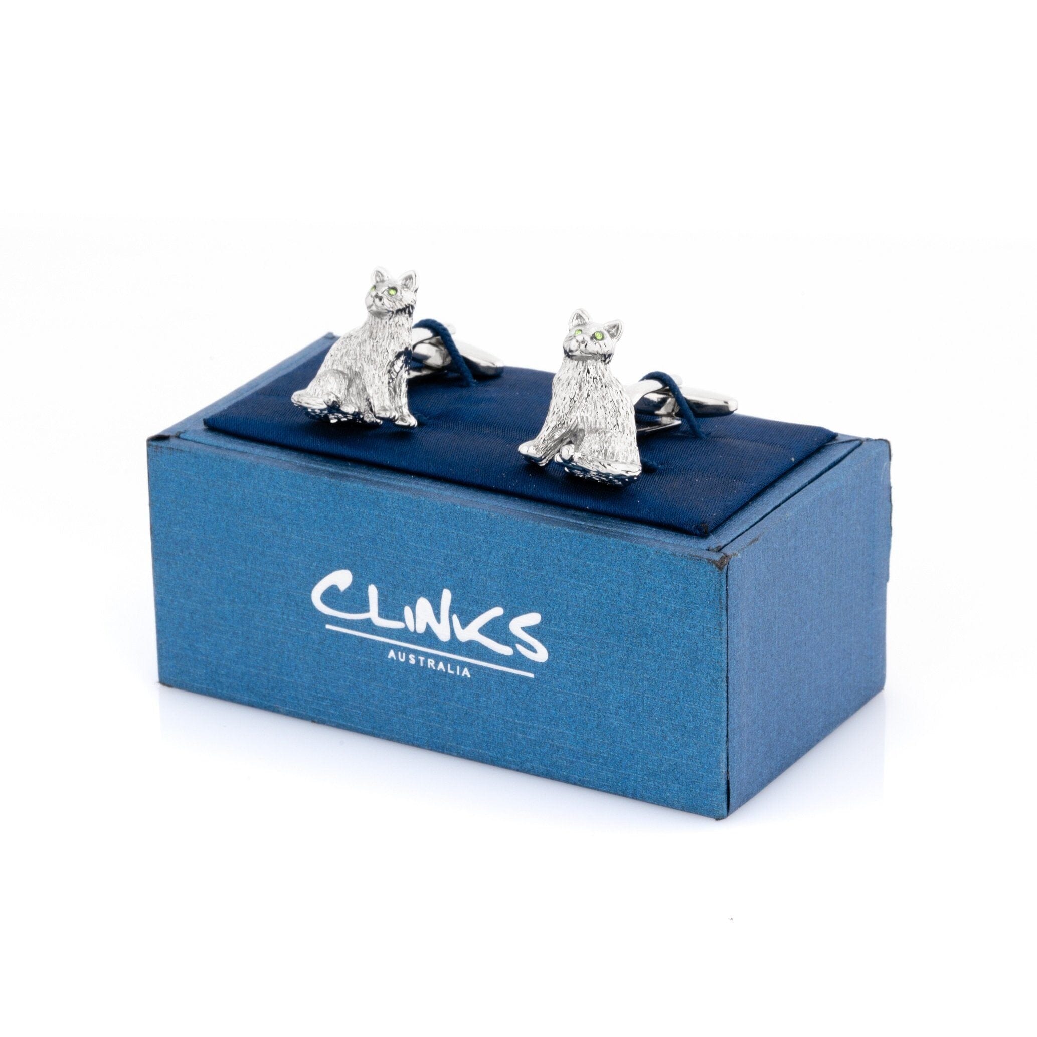 Silver cat with Crystal Eyes Cufflinks Novelty Cufflinks Clinks Australia 