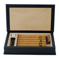 5 CT Black Cigar Humidor Leather Case for Cigars Cigar Boxes Clinks