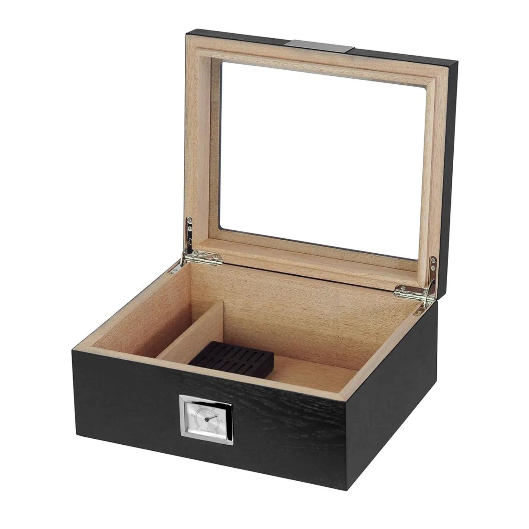 25 CT Black Cigar Humidor OAK Veneer Box for Cigars Cigar Boxes Clinks 
