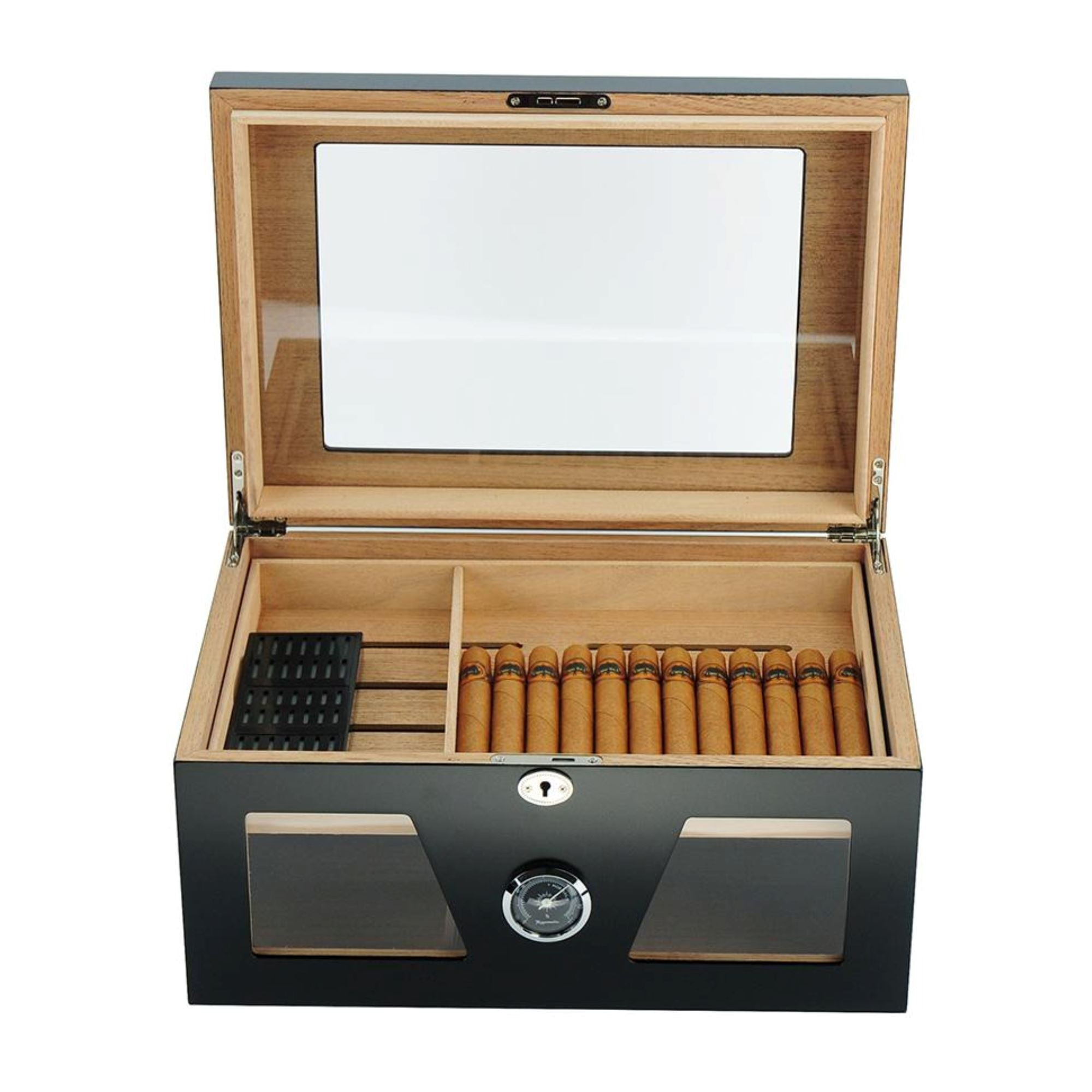 100 CT Black Cigar Humidor Spanish Cedar Box for Cigars Cigar Boxes Clinks 