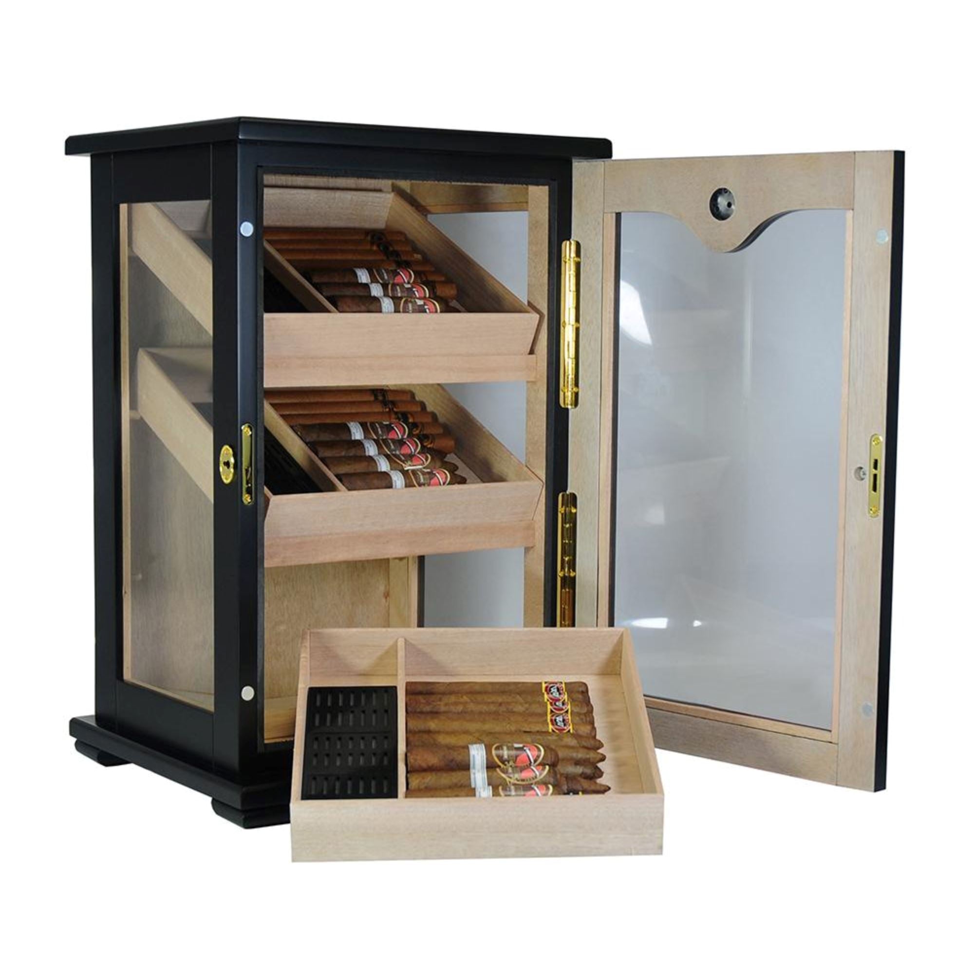 150 CT Black Cigar Humidor Wooden Cabinet for Cigars Cigar Boxes Clinks 