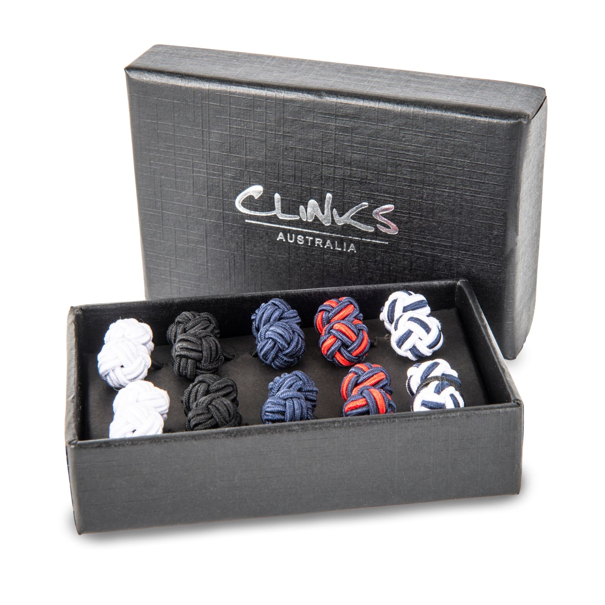 5 Pair Silk Knot Boxed Cufflink Set Classic & Modern Cufflinks Clinks Australia 