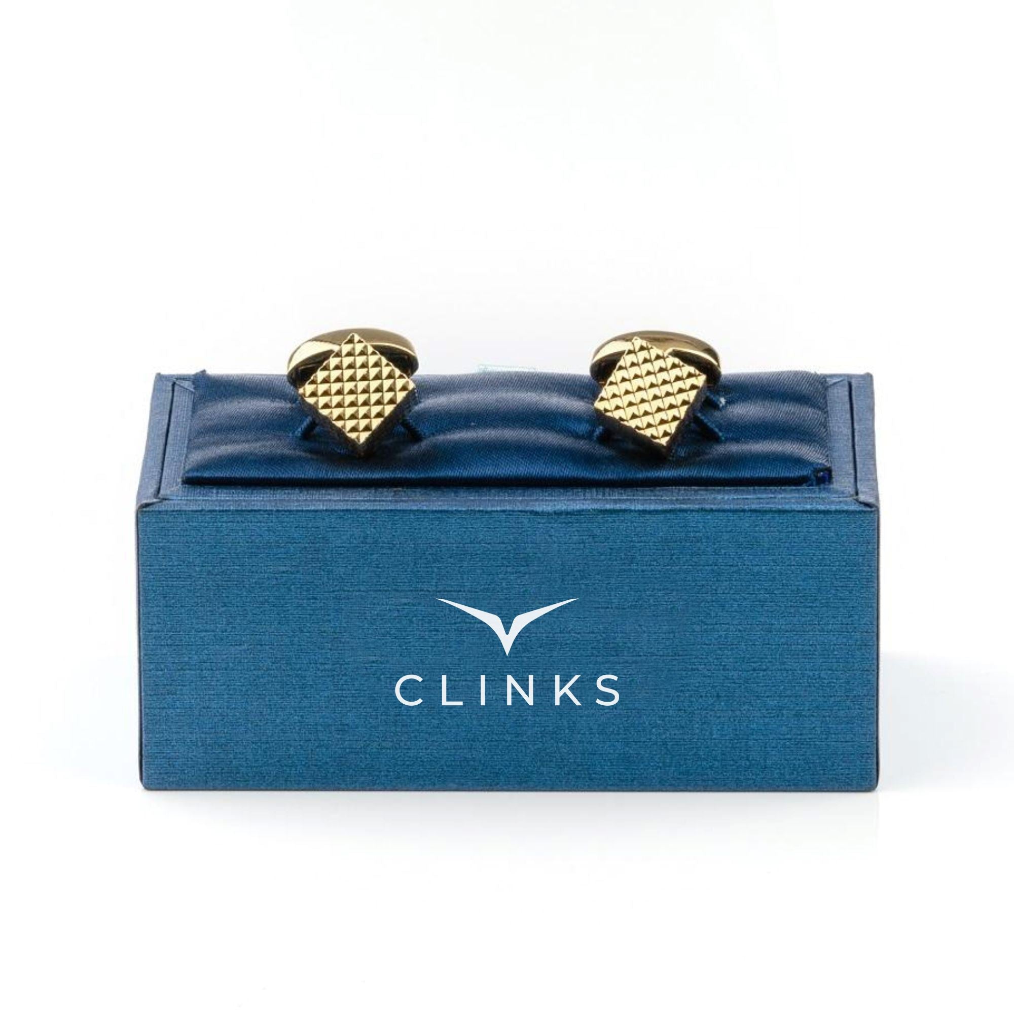 Gold Diamond Textured Cube Cufflinks Classic & Modern Cufflinks Clinks Australia 