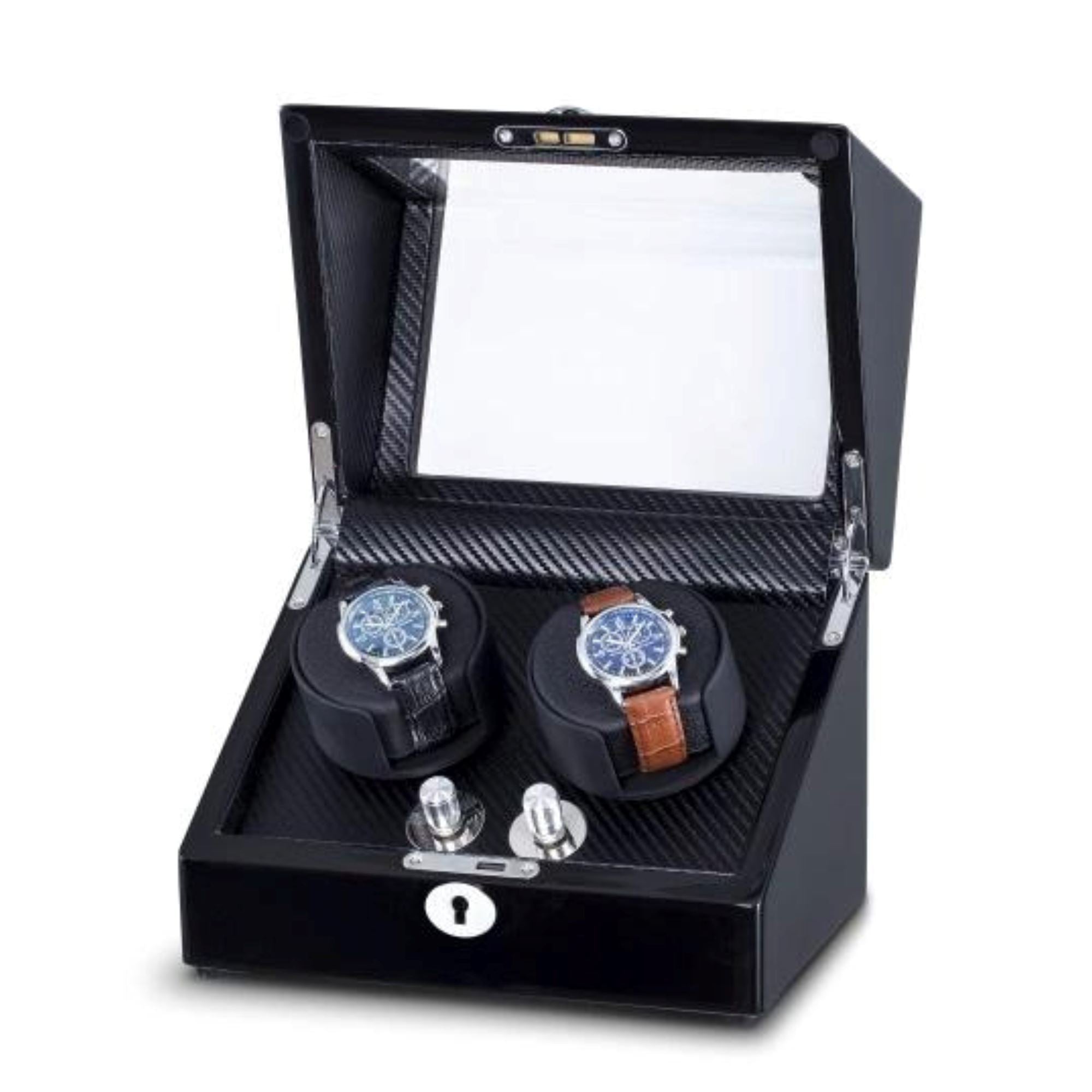 Waratah Black Carbon Fibre Watch Winder Box for 2 Watches Watch Winder Boxes Clinks 