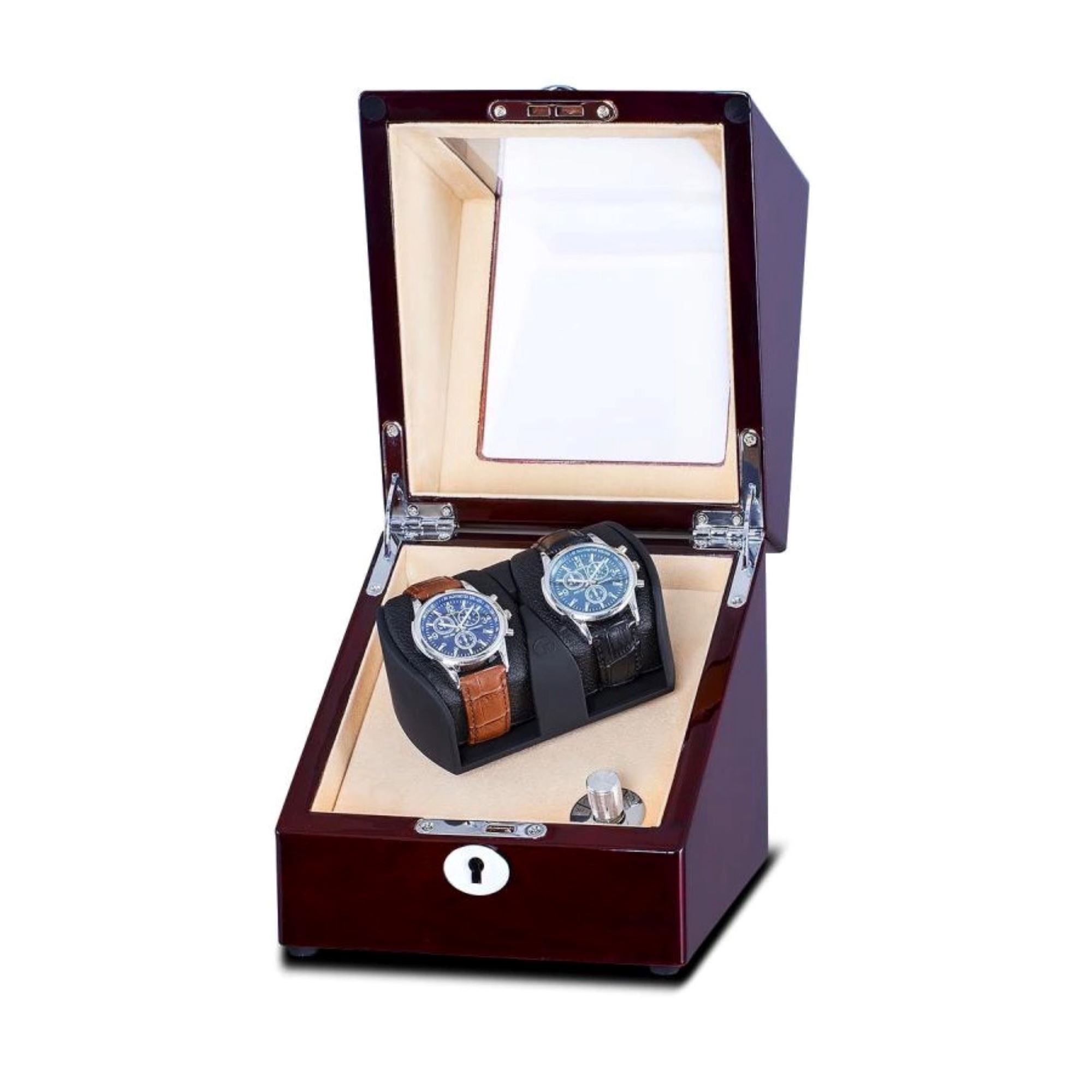 Lindeman Mahogany Watch Winder Box for 2 Watches (Single Rotor) Watch Winder Boxes Clinks 