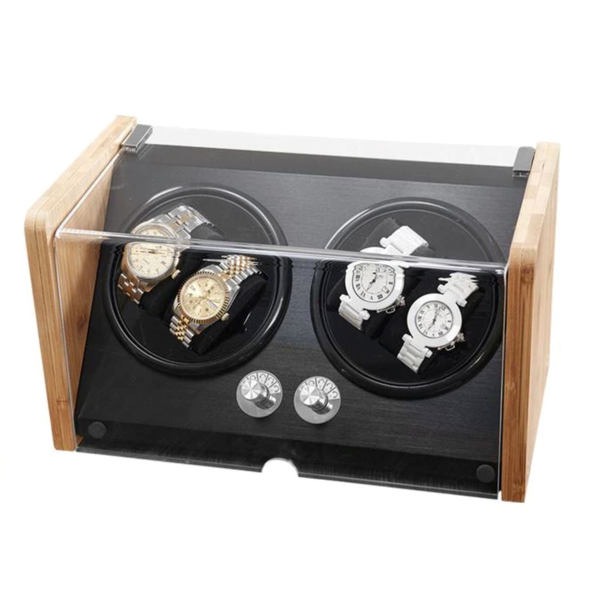 BLAQ Bamboo/Black Watch Winder Box for 4 Watches Watch Winder Boxes Clinks 