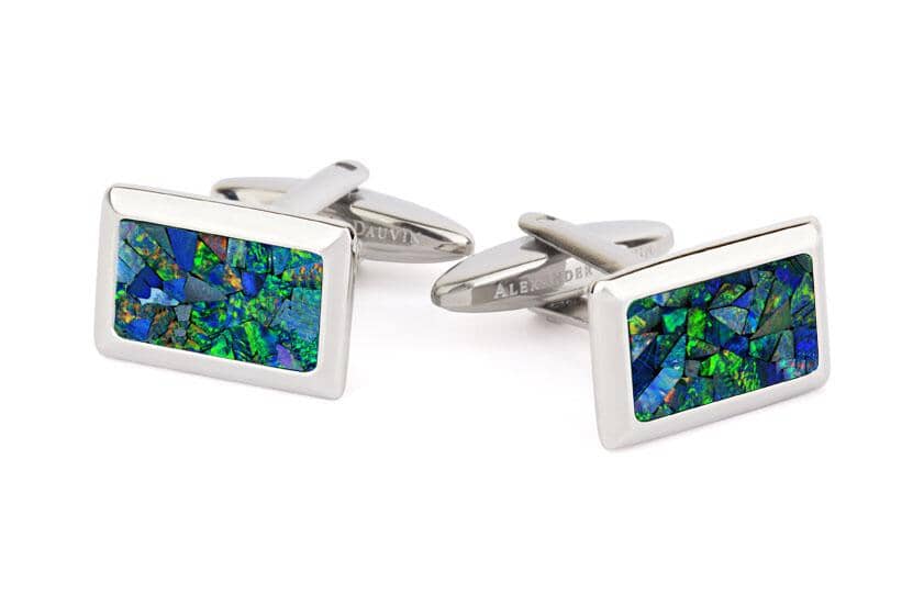 Australian Rectangle Opal Cufflinks (Green Silver) Classic & Modern Cufflinks Clinks Australia Default 