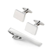 Silver Rectangle Engravable Cufflinks & Tie Clip Set Gift Set Clinks Australia Default