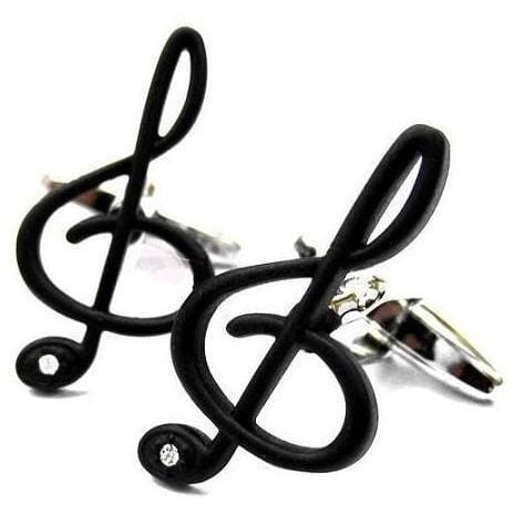 Black Treble Clef with Single Crystal Novelty Cufflinks Clinks Australia 