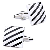 Black Diagonal Stripes on silver Cufflinks Classic & Modern Cufflinks Clinks Australia