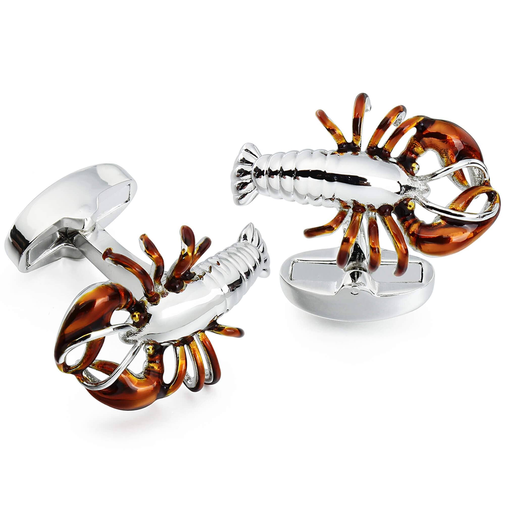 Silver & Orange Lobster Cufflinks Novelty Cufflinks Clinks Australia 