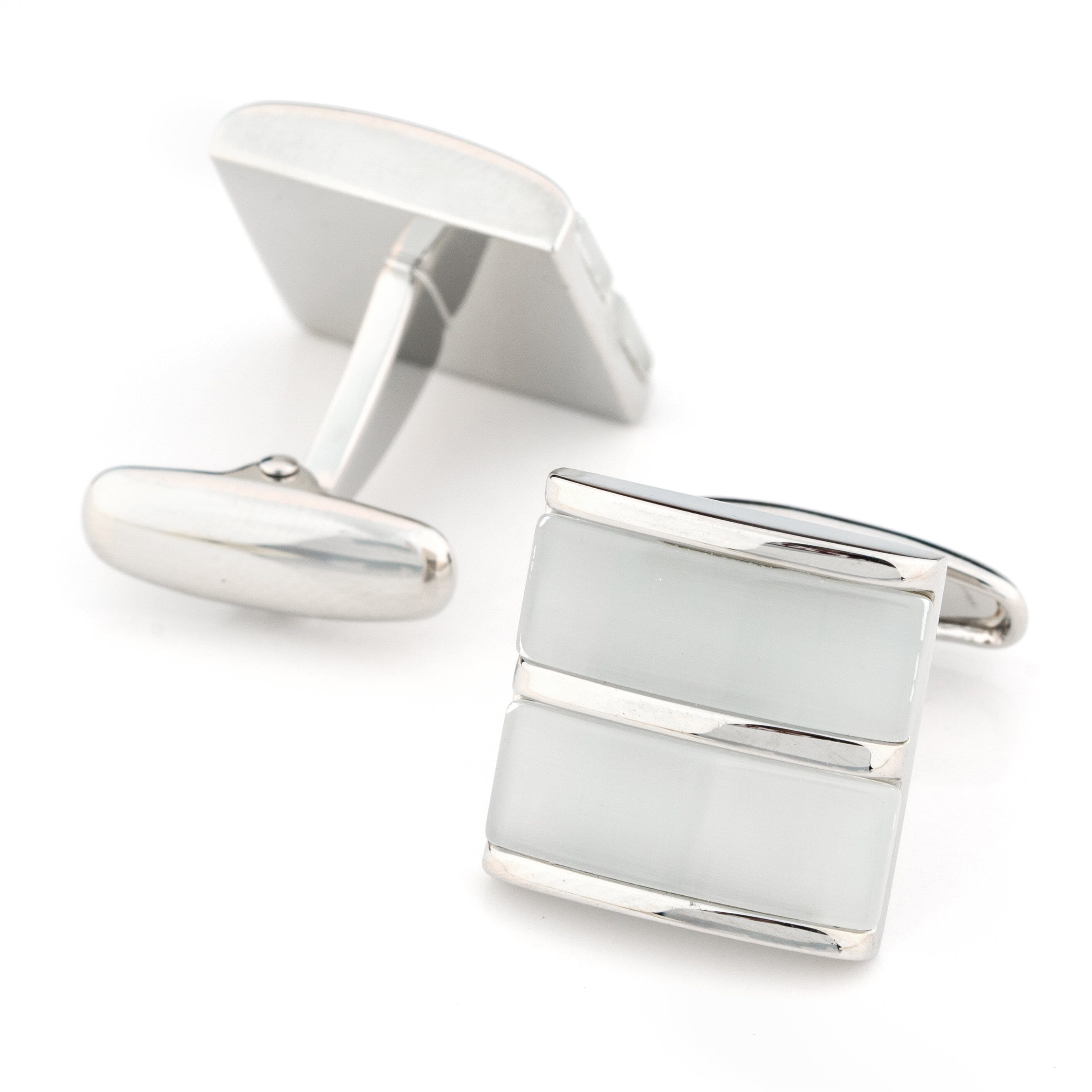 Dual White Ice Cateye Silver Cufflinks Classic & Modern Cufflinks Clinks Australia 