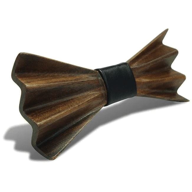 Dark Wood 3D Accordion Style Adult Bow Tie in Leatherette Bow Ties Clinks 