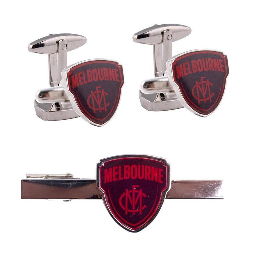 Melbourne FC AFL Cufflinks & Tie Bar Set Gift Set Clinks Australia 
