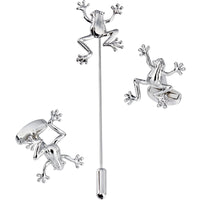 Frogs Silver Cufflinks and Stick Pin Set Gift Set Clinks