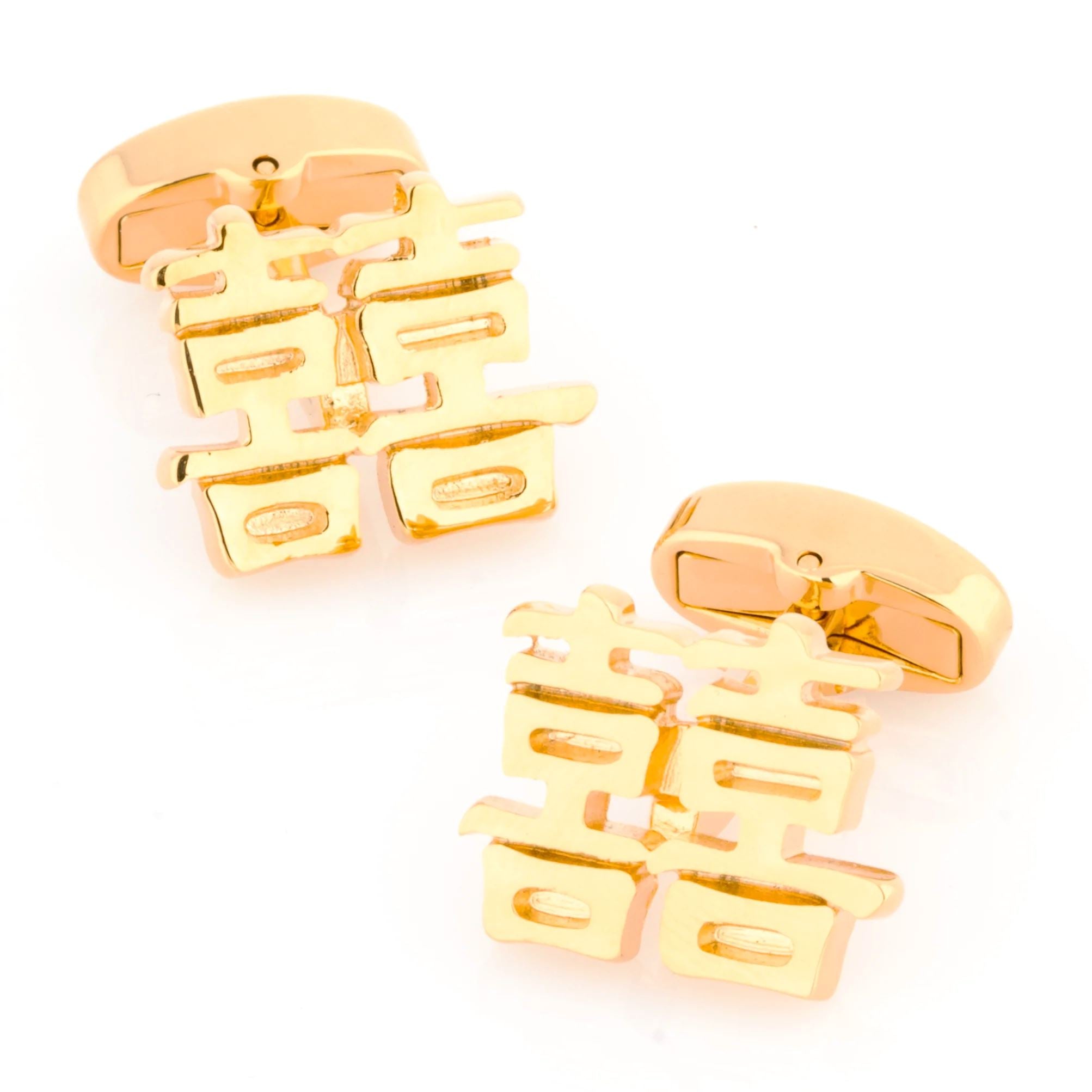 Chinese Symbol of Double Happiness Gold Novelty Cufflinks Clinks Australia 