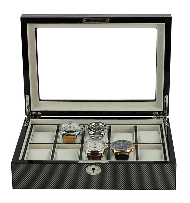 Carbon Fibre Wooden Watch Box for 10 Watches Watch Boxes Clinks 