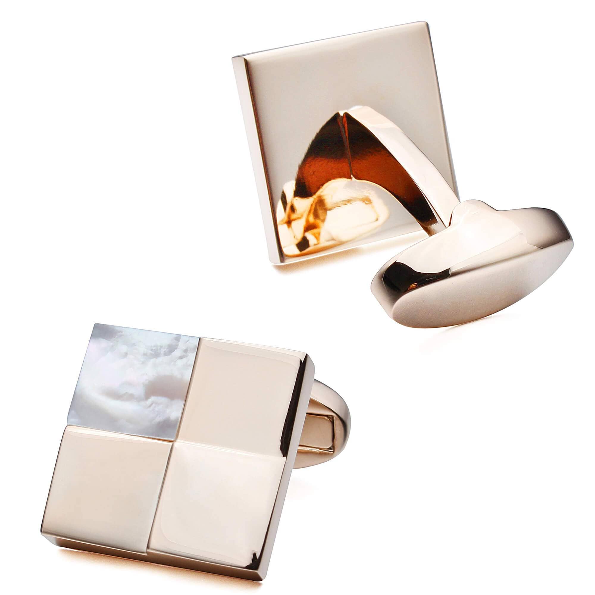 Rose Gold Four Square with Mother of Pearl Cufflinks Classic & Modern Cufflinks Clinks Australia 