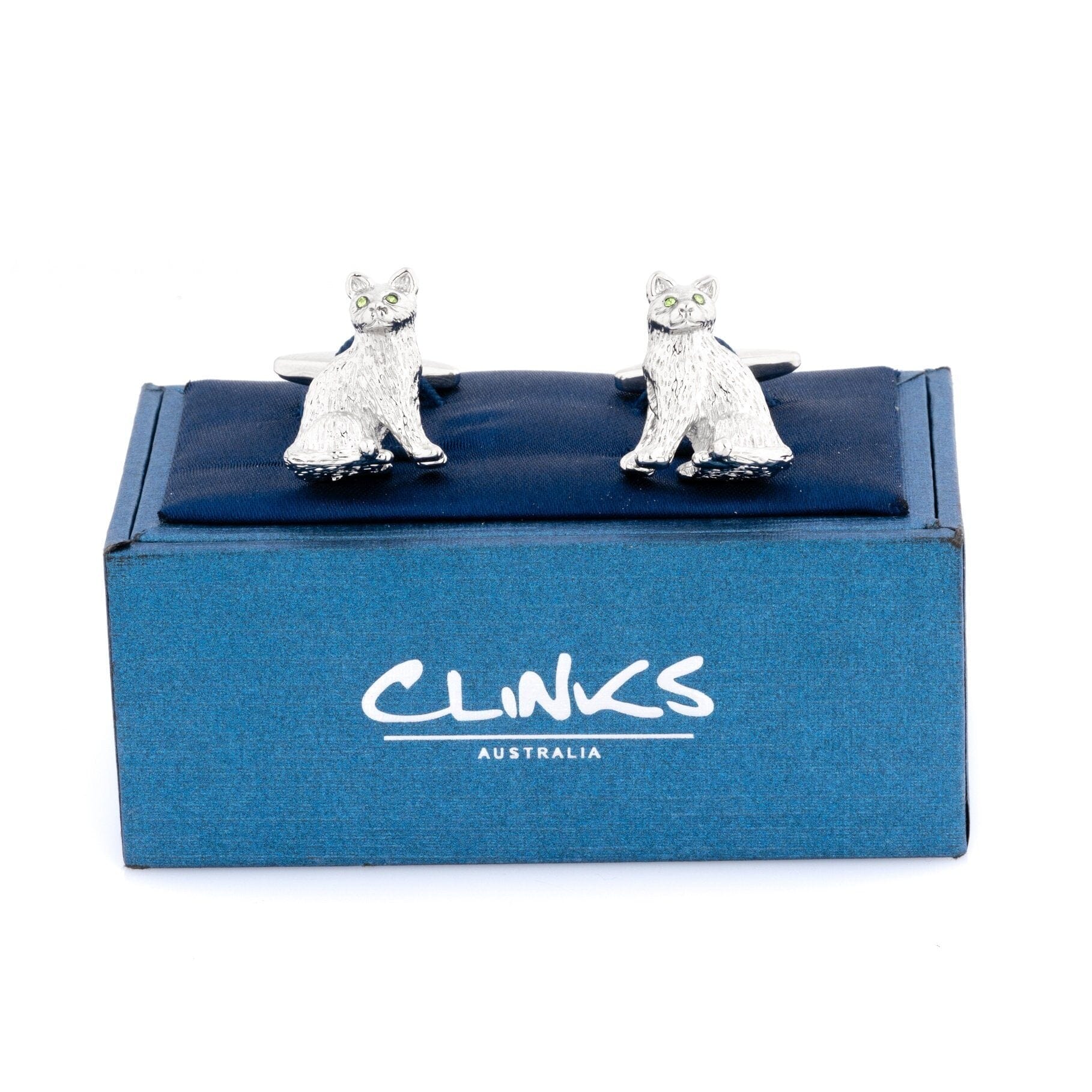 Silver cat with Crystal Eyes Cufflinks Novelty Cufflinks Clinks Australia 