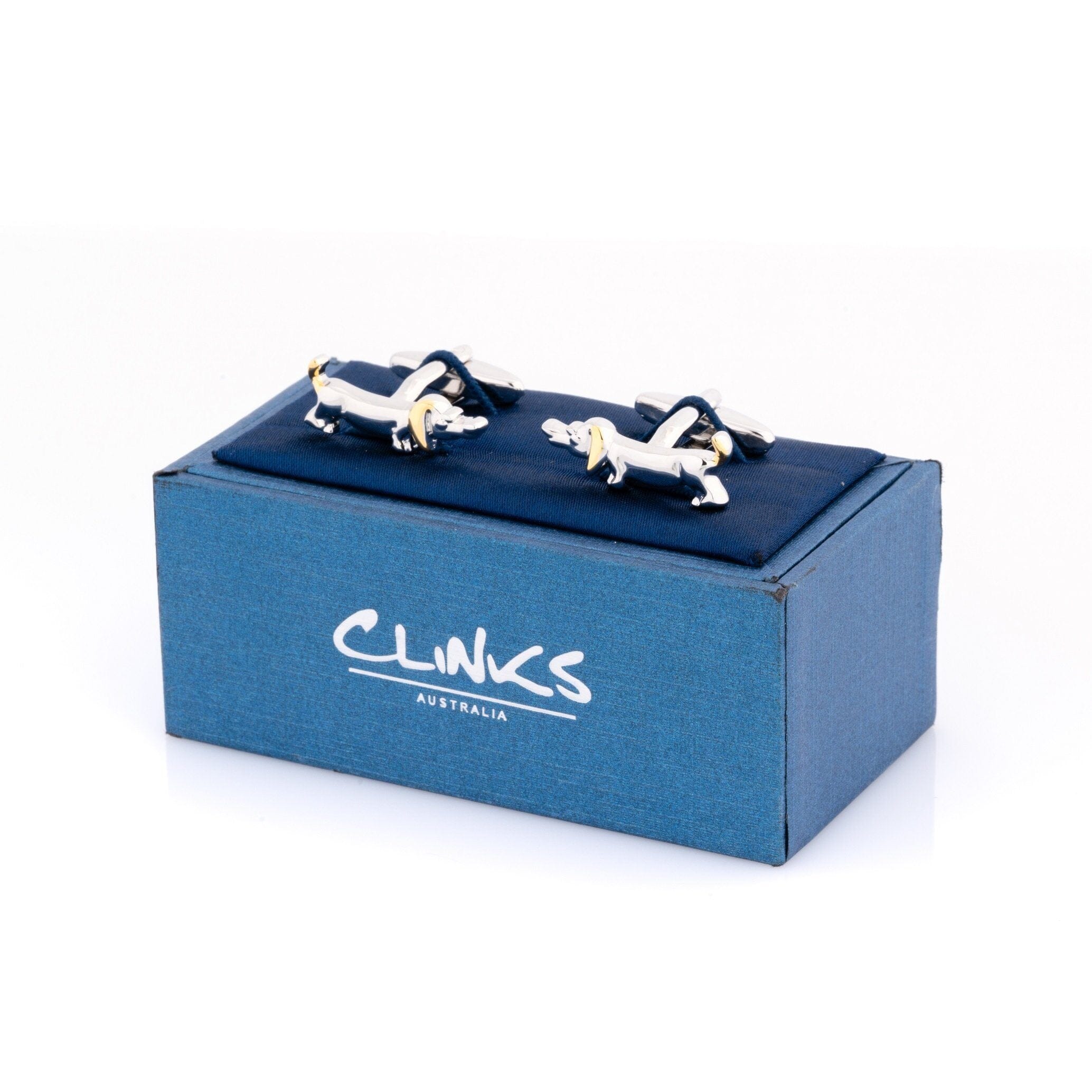 Sausage Dog Cufflinks in Gold and Silver Novelty Cufflinks Clinks Australia 