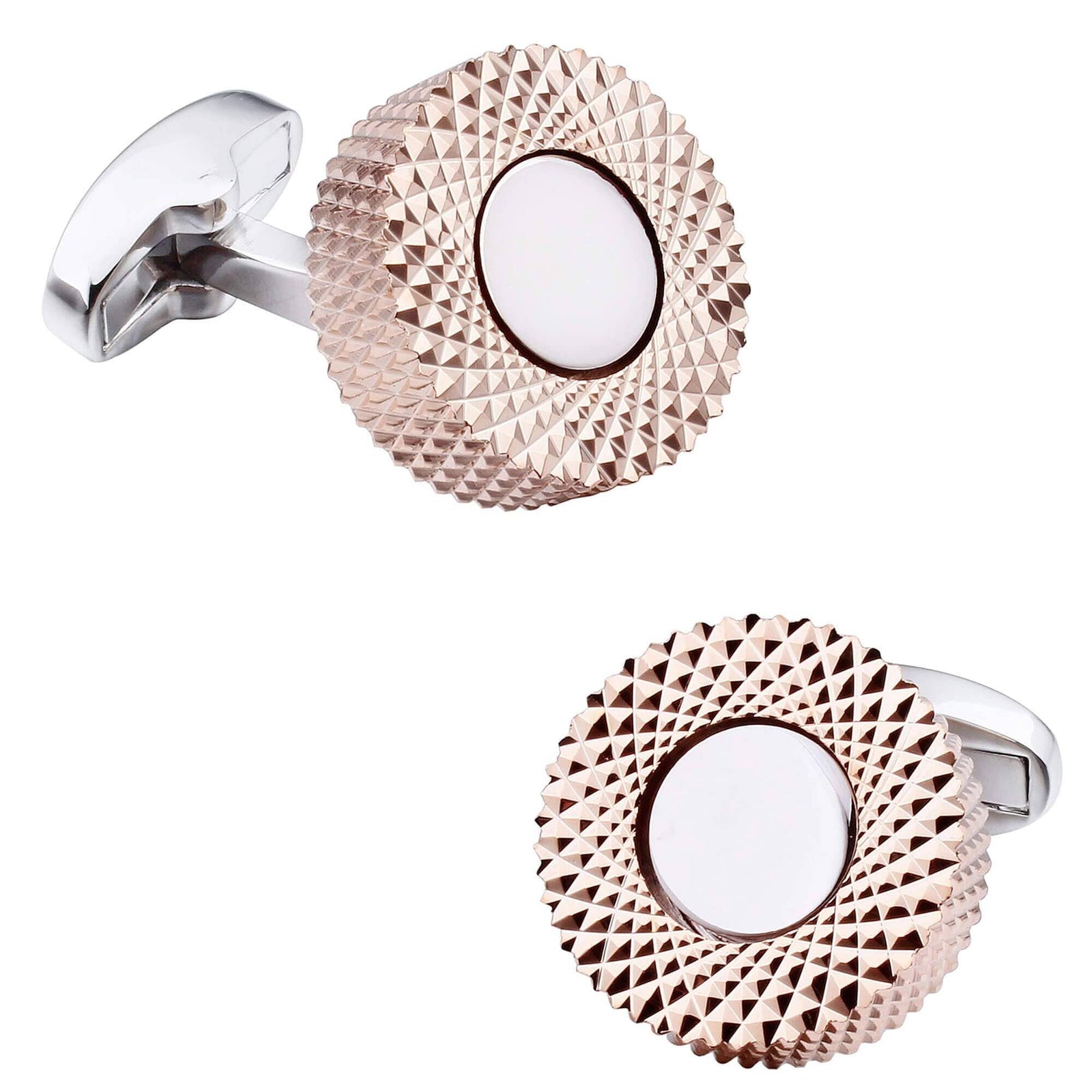 Textured Rose Gold and Silver Round Cufflinks Classic & Modern Cufflinks Clinks Australia Default 