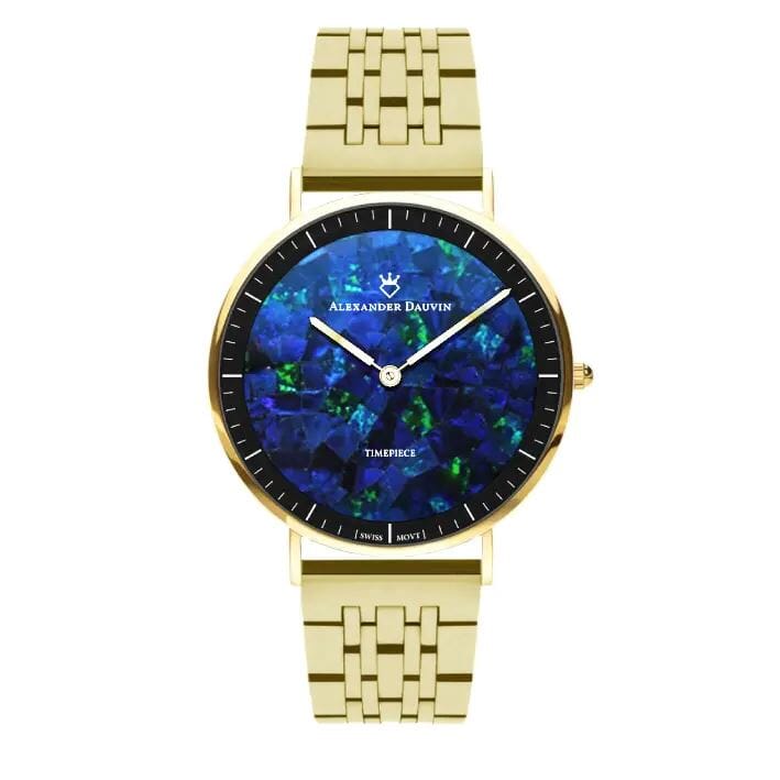 Roland Ridge Blue Swiss Movement Opal Watch 40MM with Gold Jubilee Strap Watches Clinks 