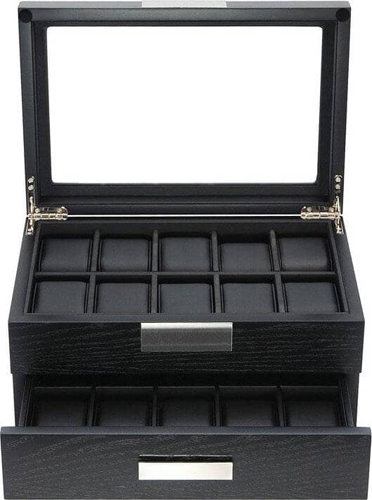 Black Wooden Watch Box for 20 Watches Watch Boxes Clinks 