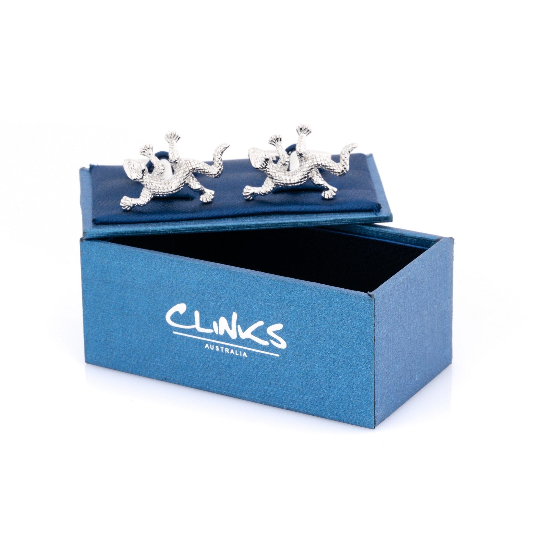 Silver Gecko Lizard Cufflinks Novelty Cufflinks Clinks Australia 
