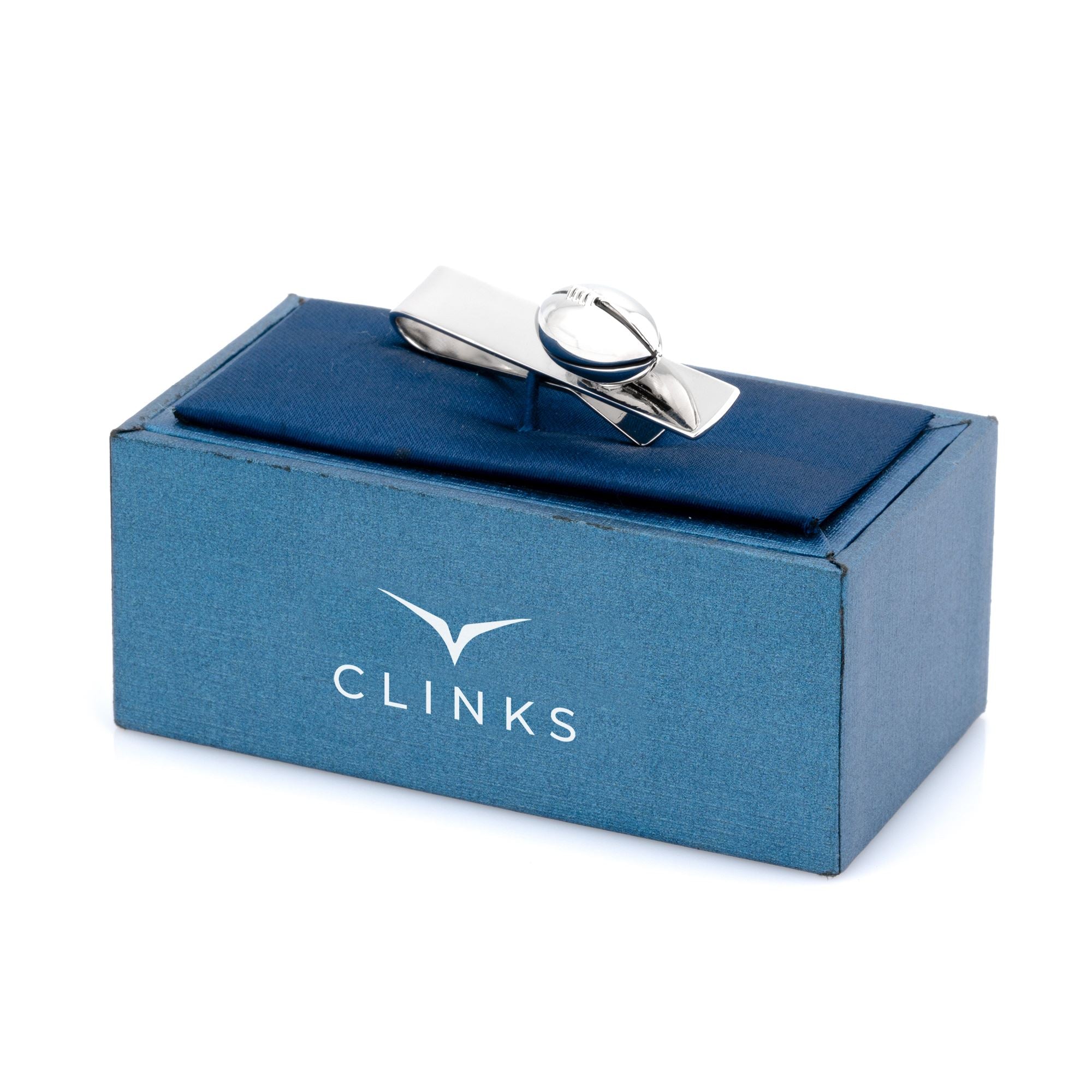 Footy / Rugby Silver Football Tie Bar Tie Clips Clinks 